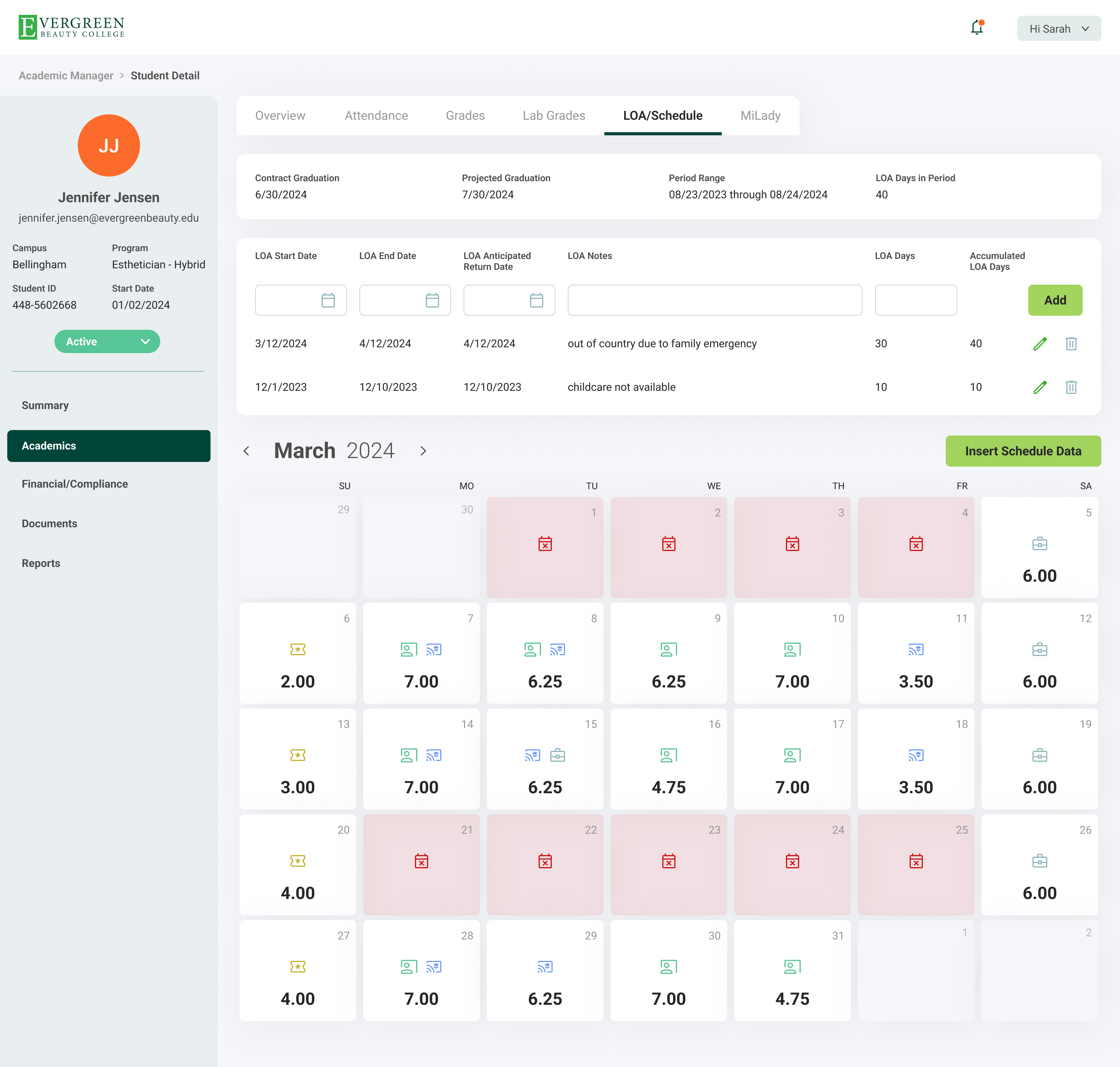 Evergreen Beauty College - Student Information System.